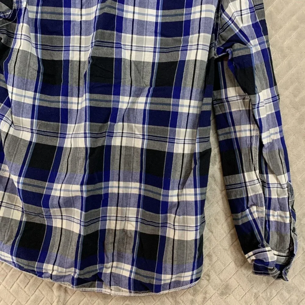 Route 66 Mens Medium Button Up Shirt Blue Plaid Pearl Snap Long Sleeve Western - Picture 14 of 15